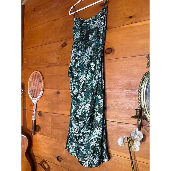 NWT Lulus Truest Romance Green Floral Print Sleeveless Ruched Midi Dress Size S - Picture 6 of 9
